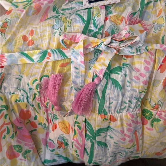 New Roller Rabbit Vacation Short Sleeve Maxi Dress Yellow/Green Size M - Picture 9 of 10